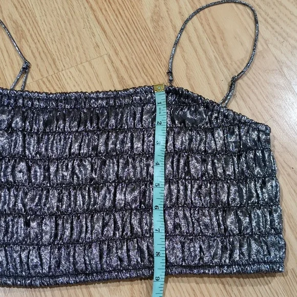 silver metallic strappy smocked top. 2XL - Picture 7 of 8